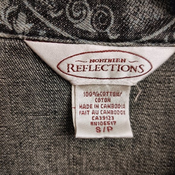Northern Reflections Dark Grey Paisley Print Denim Jacket Stretch Size Small - Picture 7 of 7